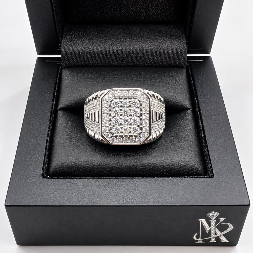925 Sterling Silver 2.00CTW MOISSANITE Pave  Square Men’s Ring Size 9,10,11 .12